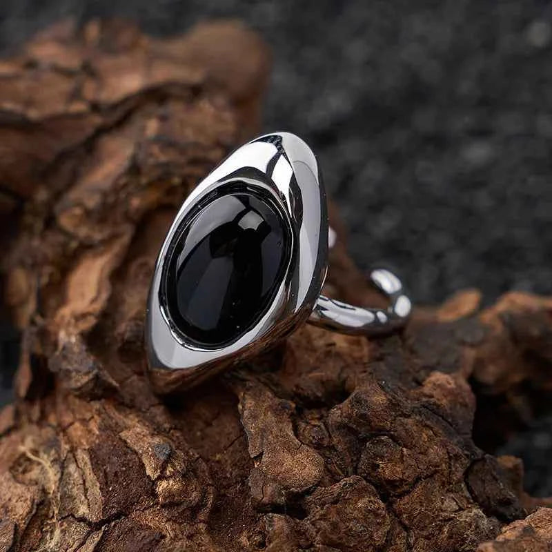 Punk Geometric Black Stone Finger Ring