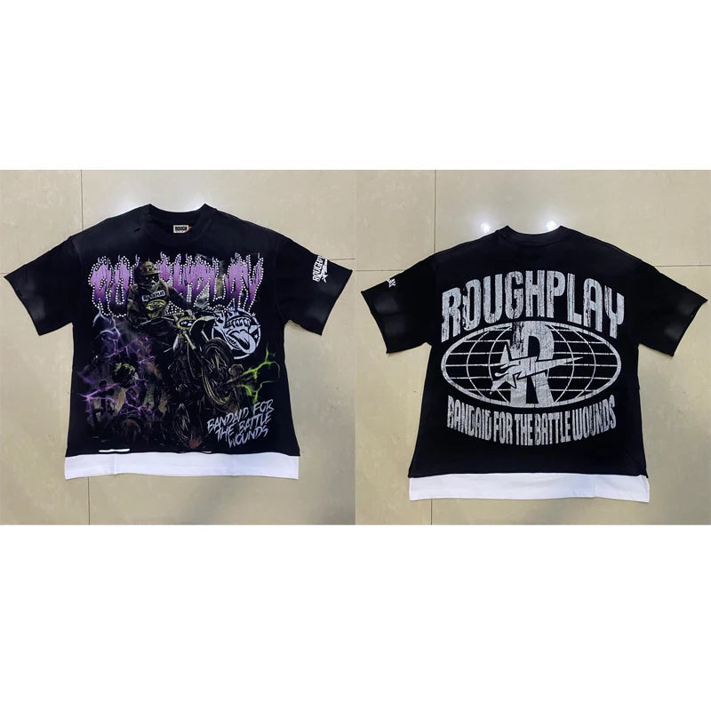 High Quality Heavy Fabric Fashion Loose Casual Rhinestore T-shirts