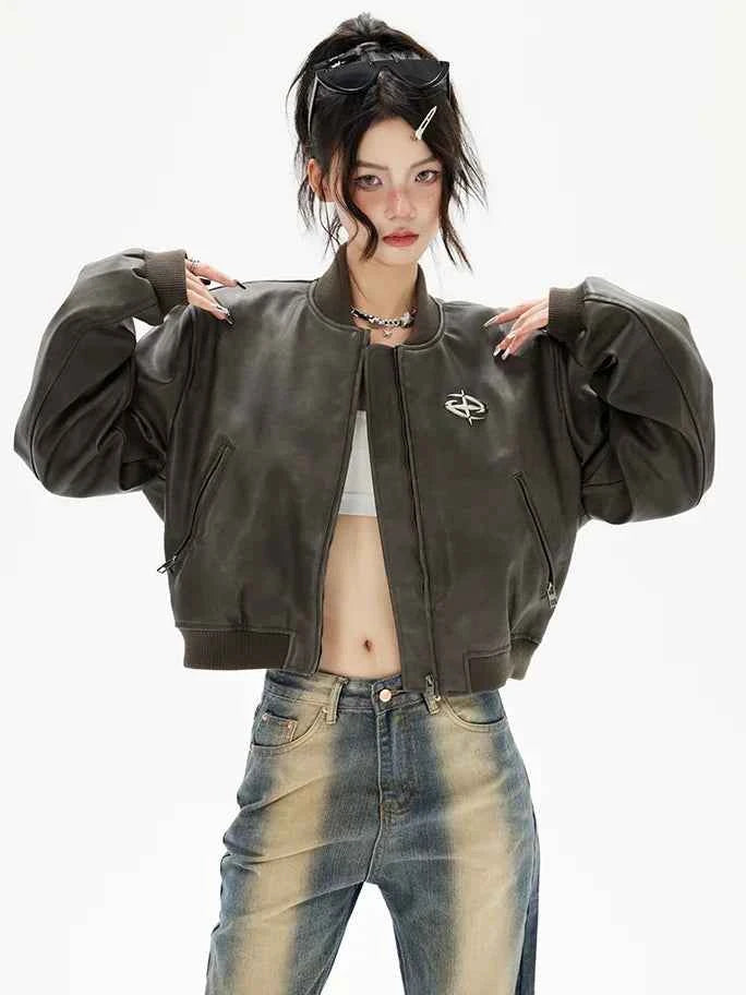 Women Vintage American Motorcycle Leather Jacket