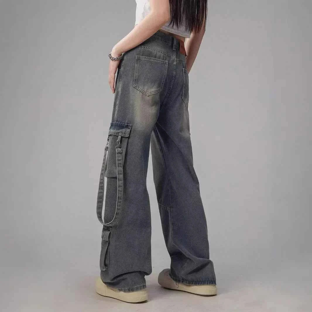 Vintage Cool Distressed Loose Fit Cargo Jeans