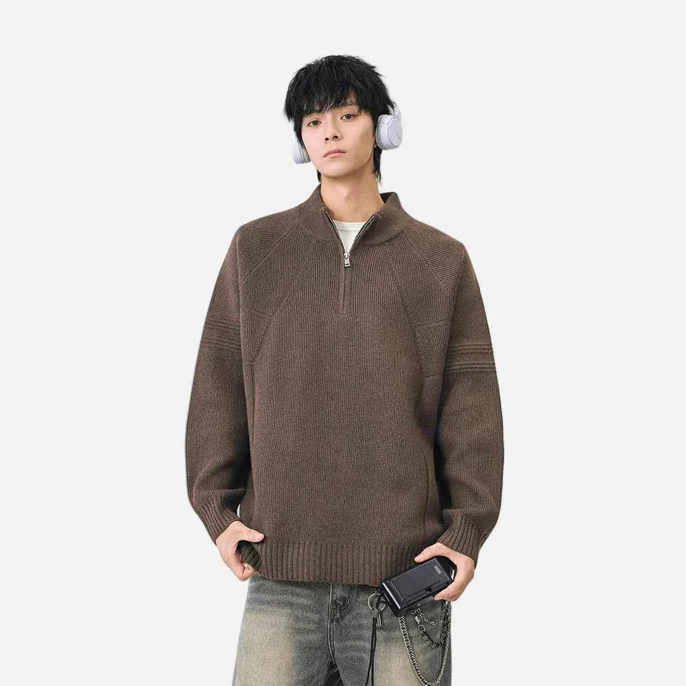 Cozy Ribbed Knit Mock Neck Half Zipper Sweater