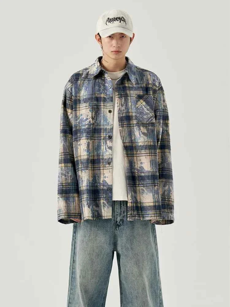 Men's Cool Vintage Autumn Tie Dye Plaid Shirt