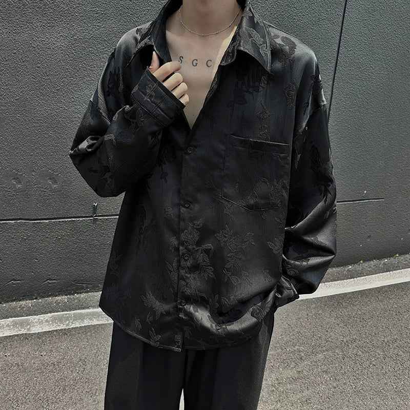 Solid Color Jacquard Lapel Pocket Shirt