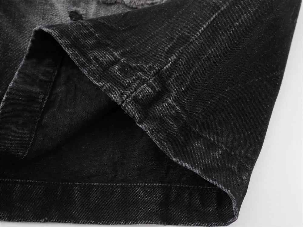 Flattering Black Distressed Ripped Denim Short