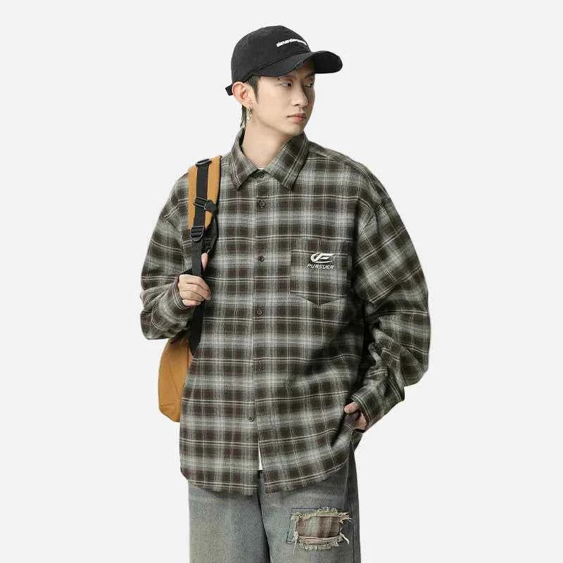 American Embroidered Checkered Button-Down Shirt
