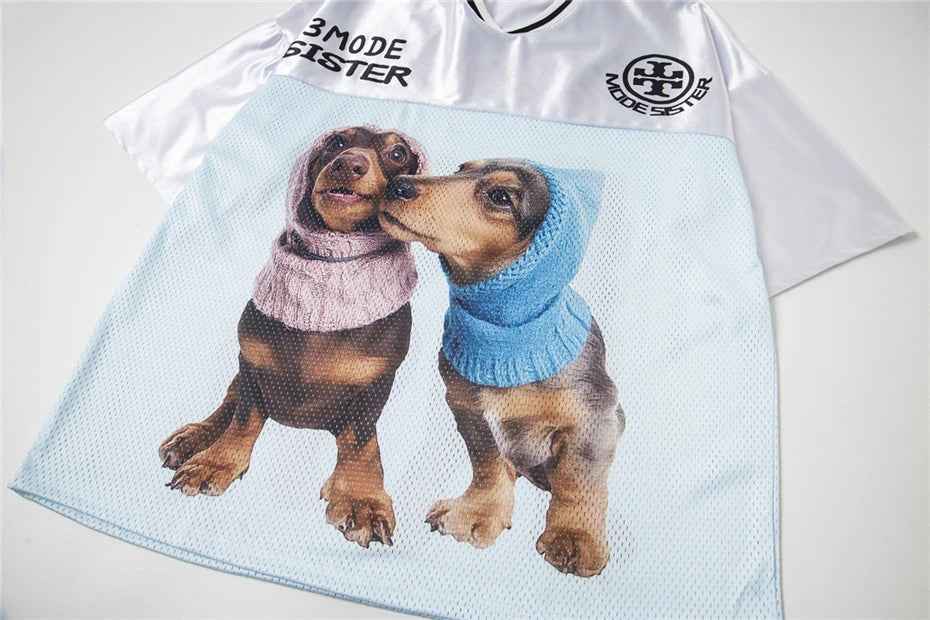 Streetwear Graphic Print Dogs Splicing Jersey T-Shirt