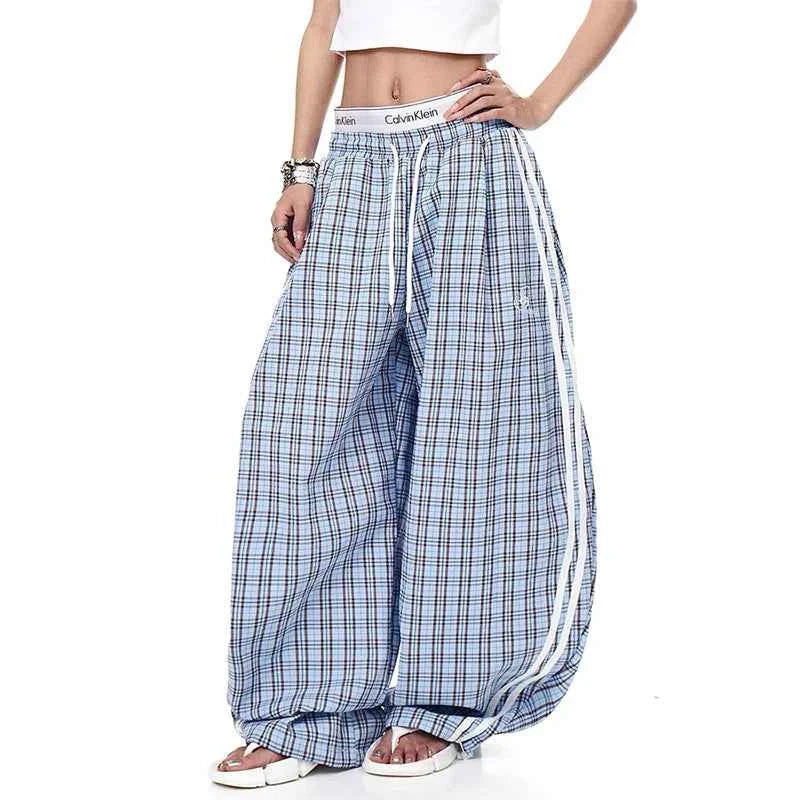Flattering Y2K Plaid Cool Elastic Wide Leg Pants
