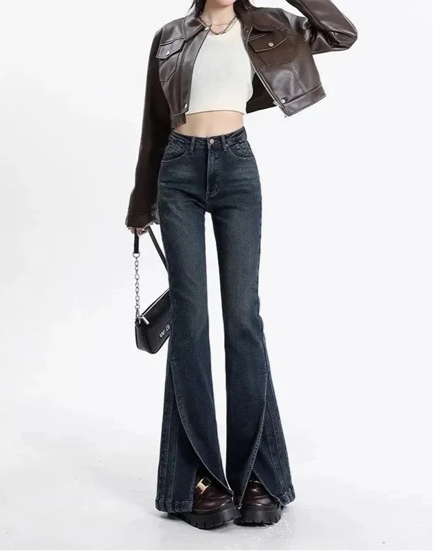 Women Retro High Waisted Flared Jeans - Luxuryurbanwear