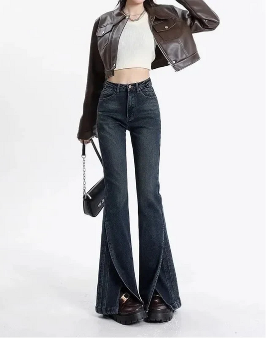 Women Retro High Waisted Flared Jeans - Luxuryurbanwear