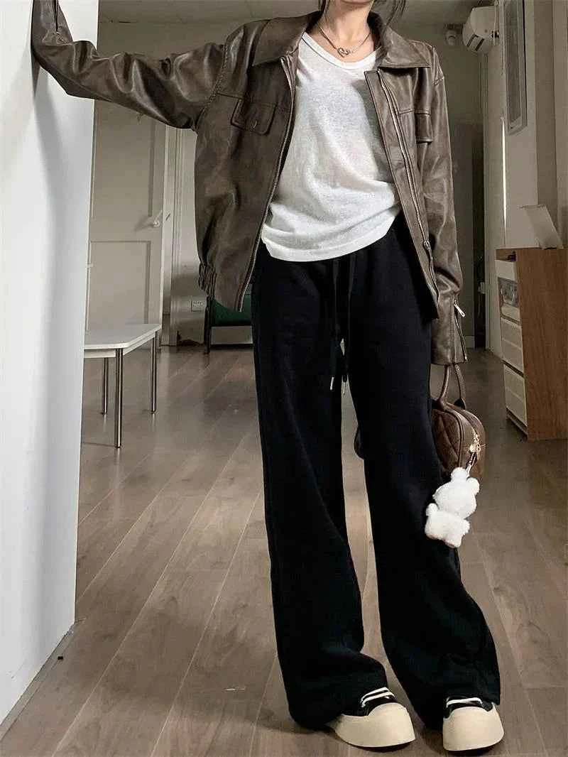 Streetwear Vintage High Waist Casual Lace-Up Sweatpants