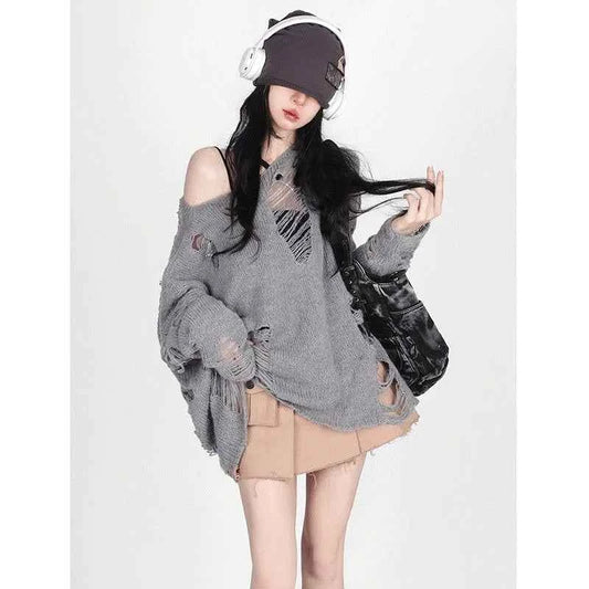 Women Vintage Grey Zipper Sweatshirt