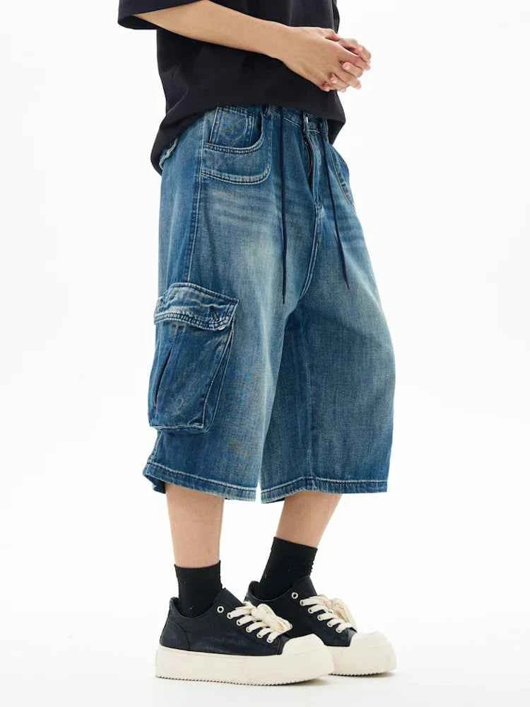 Distressed Loose Fit High Street Denim Cargo Jorts