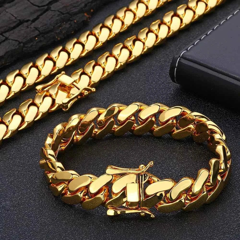 Stainless Steel Rhombus Cuban Miami Link Chain Bracelet - Luxury Urban Geometric Jewelry