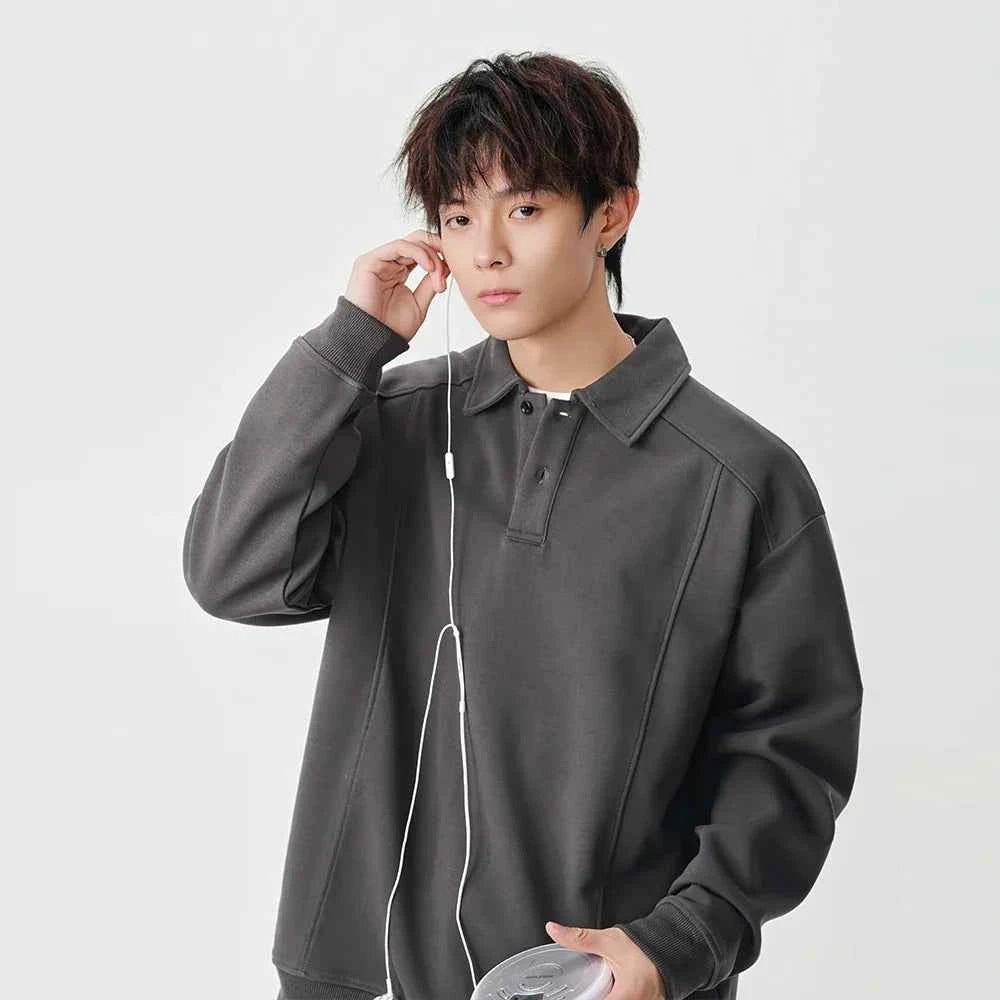 Classic Loose Fit Long Sleeve Polo Sweatshirt