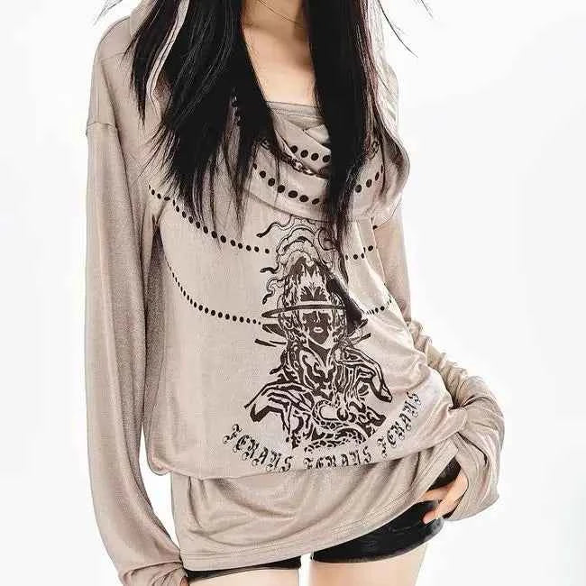 Brown Retro High-End Wasteland Style T-shirt