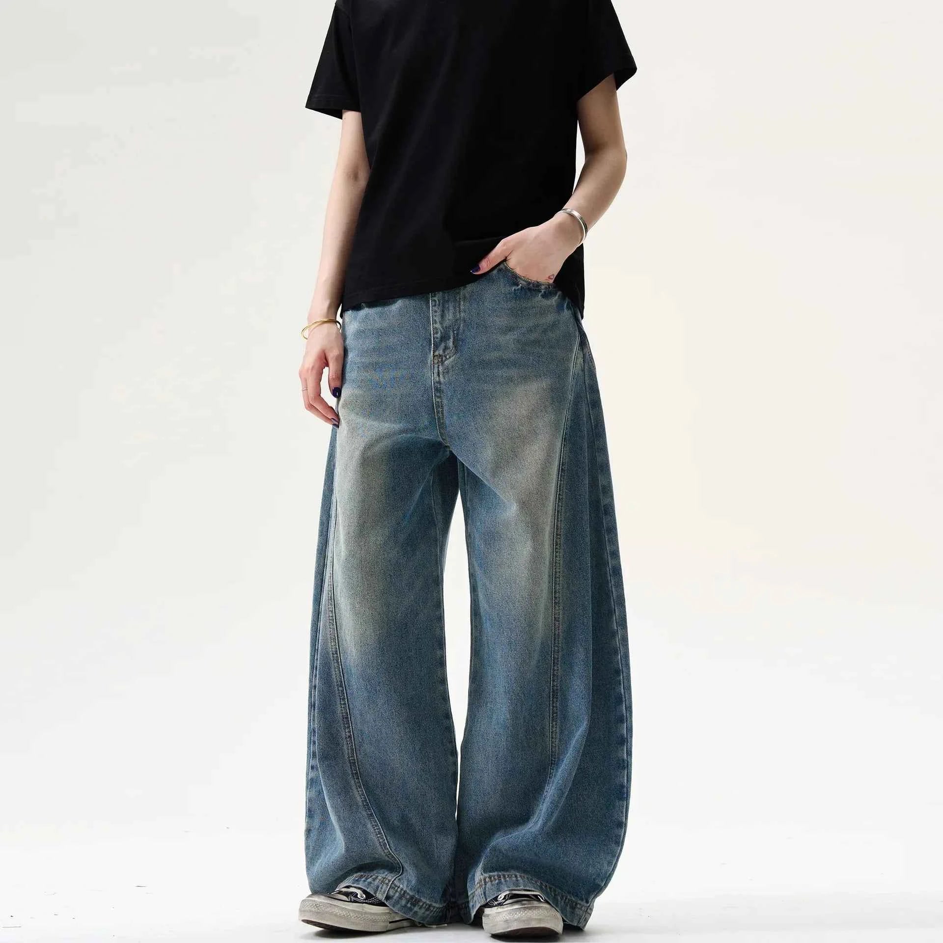 Effortless Cool Retro Pleated Printed Wide Leg Jeans