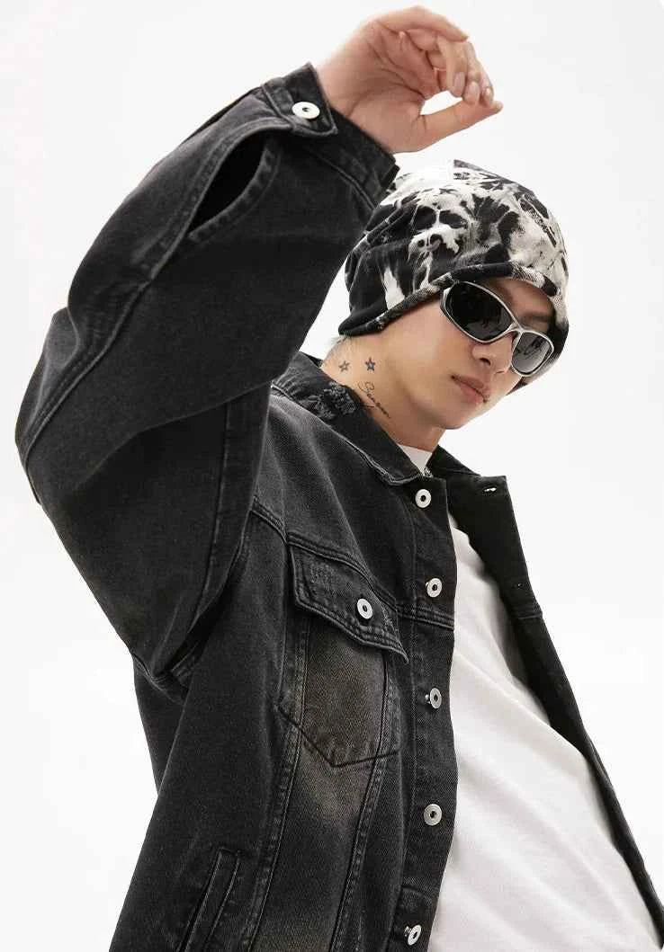 Damaged Neckline Loose Denim Jacket