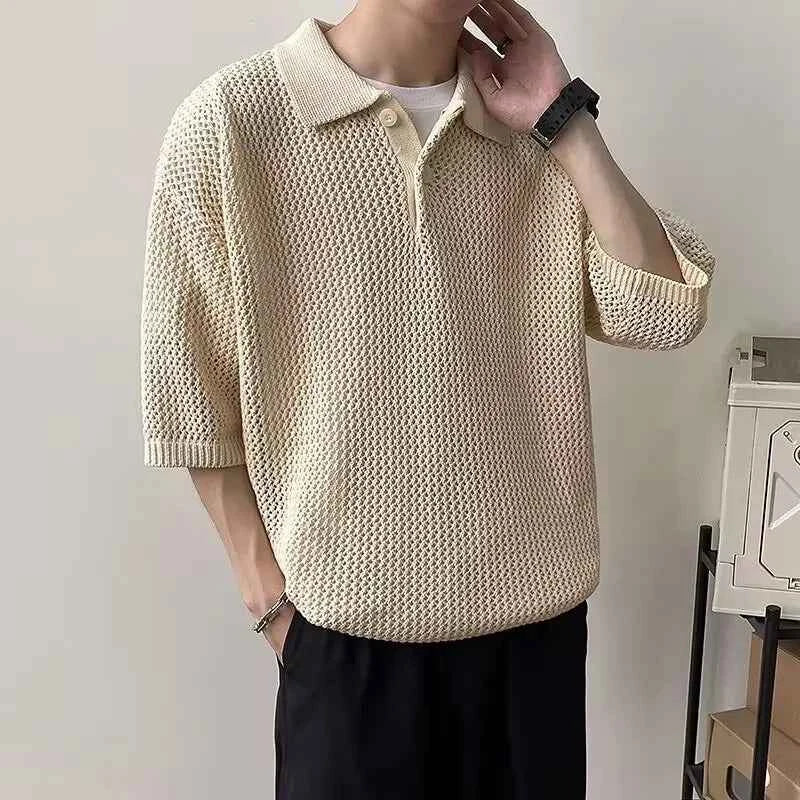 Classic Breathable Solid Color Knitted Polo T-Shirt
