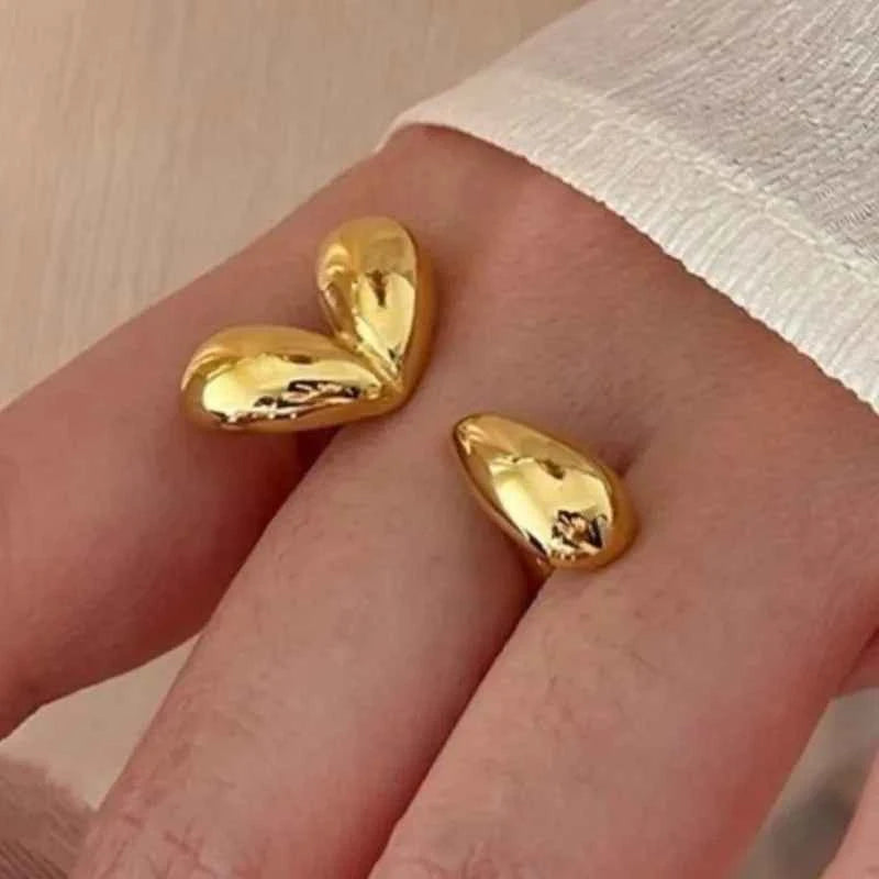 Golden Heart Water Drop Ring