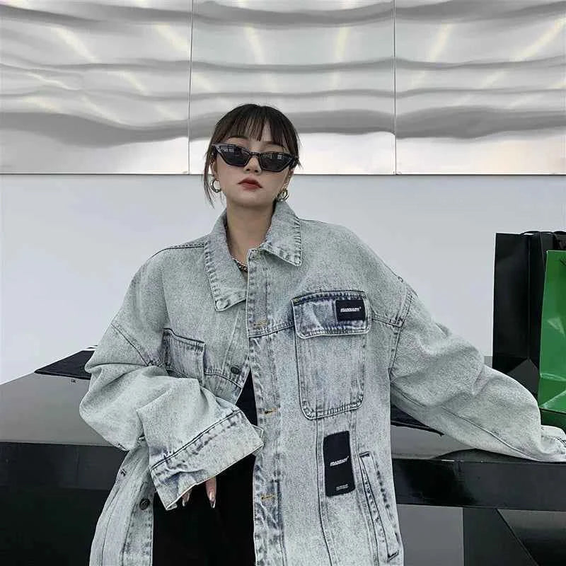 Retro American Style Letter Print Denim Jacket