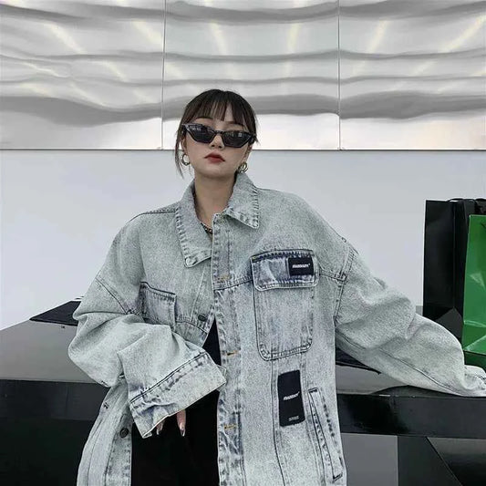 Retro American Style Letter Print Denim Jacket