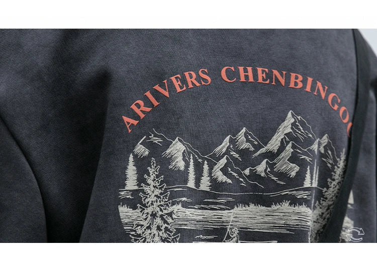 Gray Color Mountain Valley Design Sweater