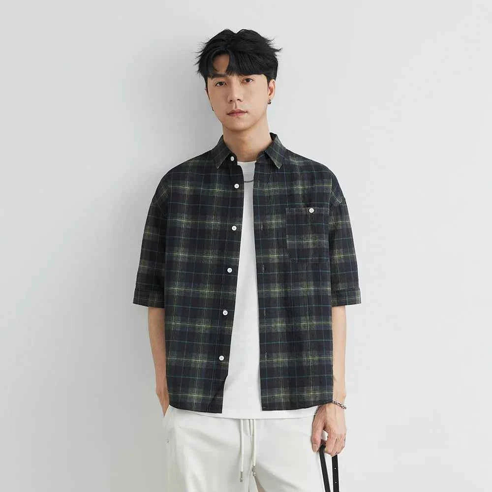 Men's Casual Lapel Plaid Oversized Button Shirt
