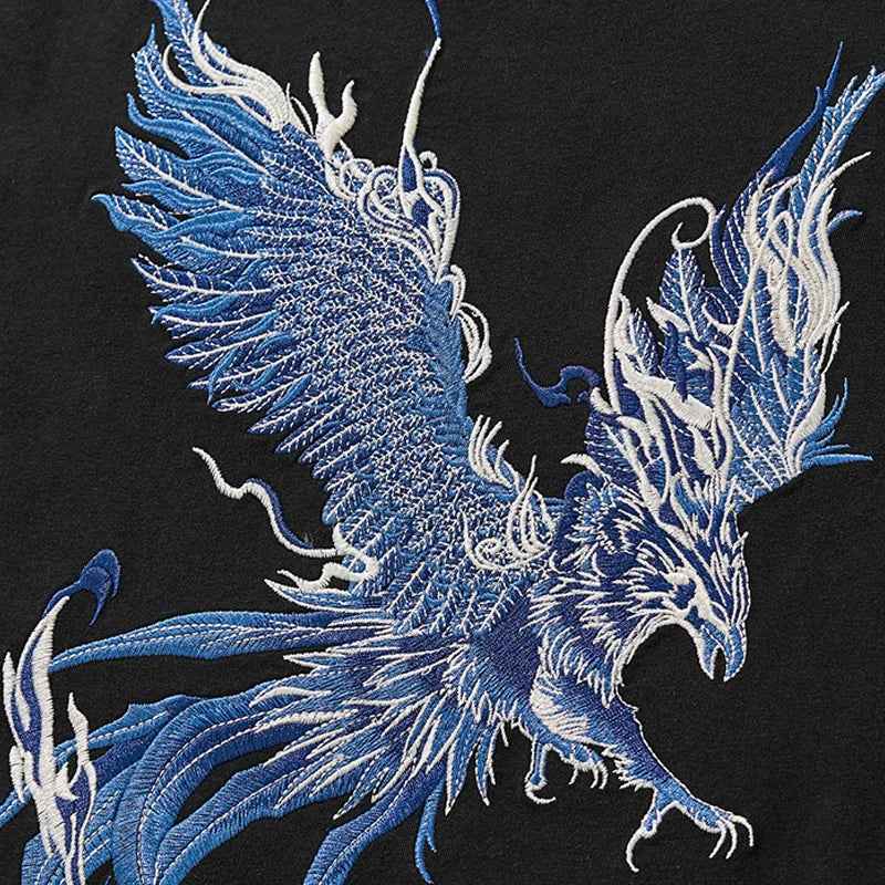 Summer Phoenix Embroidery Casual O-Neck Cotton T-Shirt