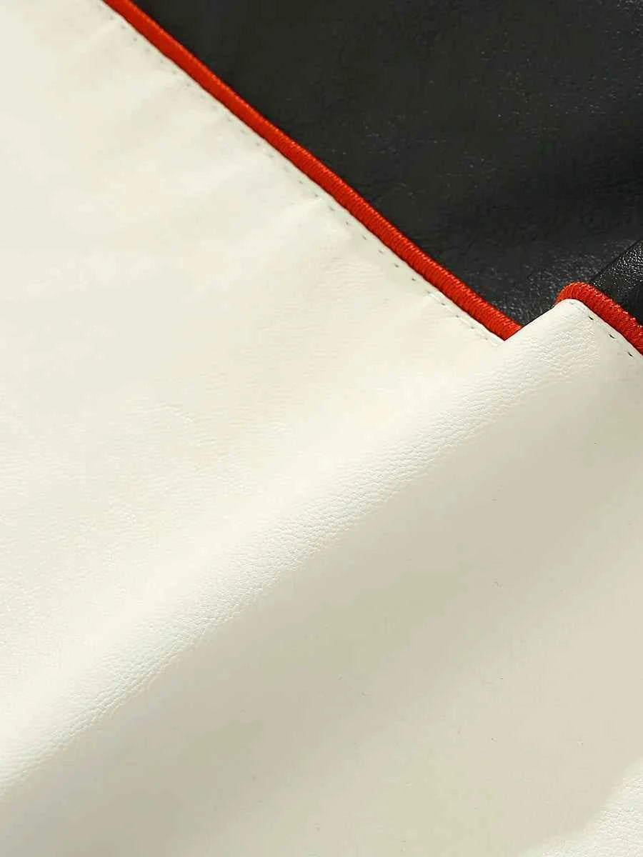 Stylish Contrast Color Spliced Motorcycle Leather Jacket