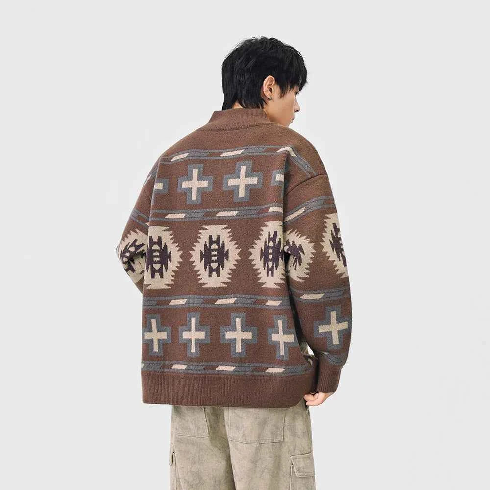 Geometric Pattern Casual Full Zip Cardigan