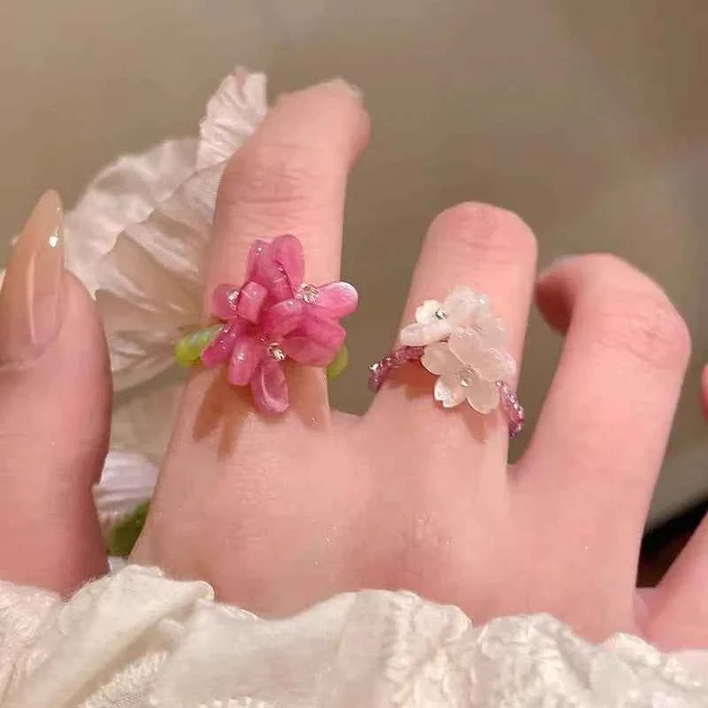 Elegant Floral Glass Bead Stretch Ring