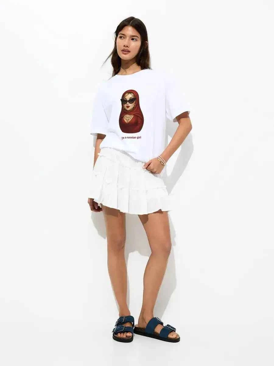 Versatile American Style Cartoon Print Casual T-Shirt