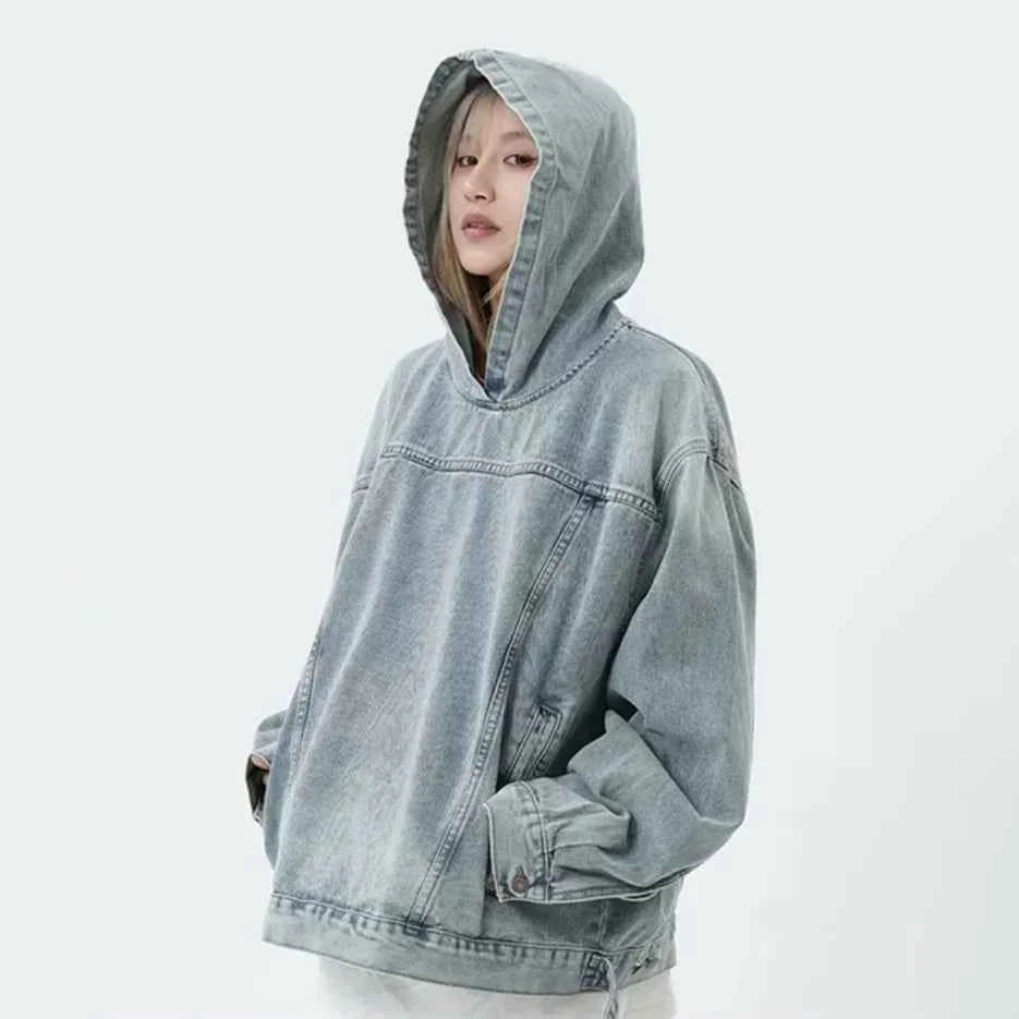 Retro American Style Couple Denim Hoodie