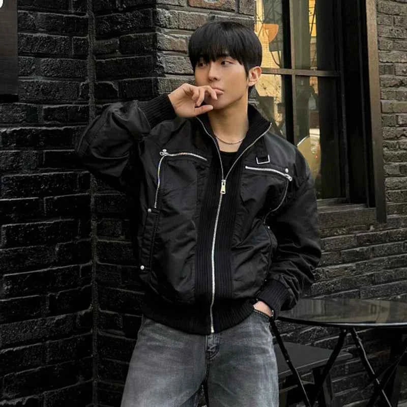 Versatile Patchwork Stand Collar Zipper Jacket