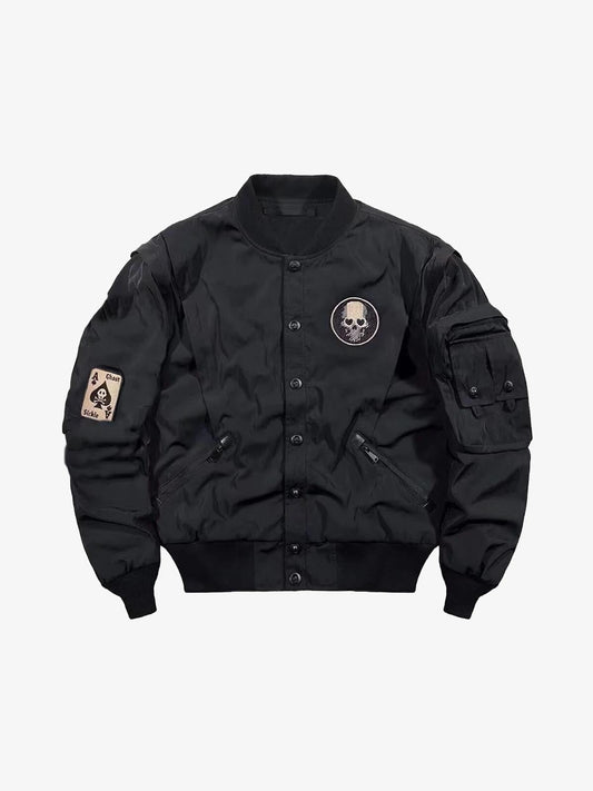 Devil Skull Button-Up Bomber Jacket