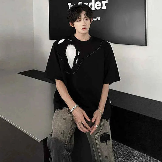 Patchwork Hollow Out Short Sleeve T-Shirt