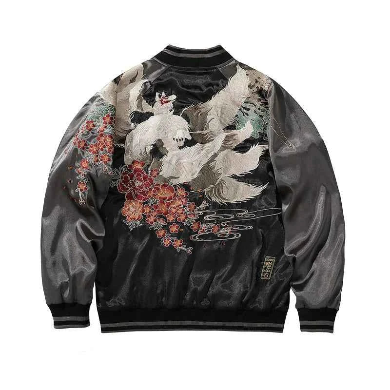 Streetwear Floral Fox Embroidered Loose Varsity Jacket