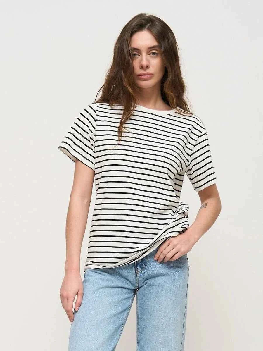 Striped Summer Short Sleeve Knitted T-Shirt