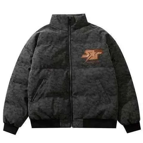 Embroidered Neutral Vintage Style Puffer Jacket