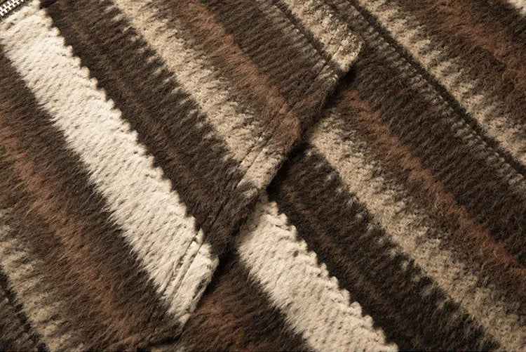 Stylish Striped Knit Hooded Zipper Cardigan