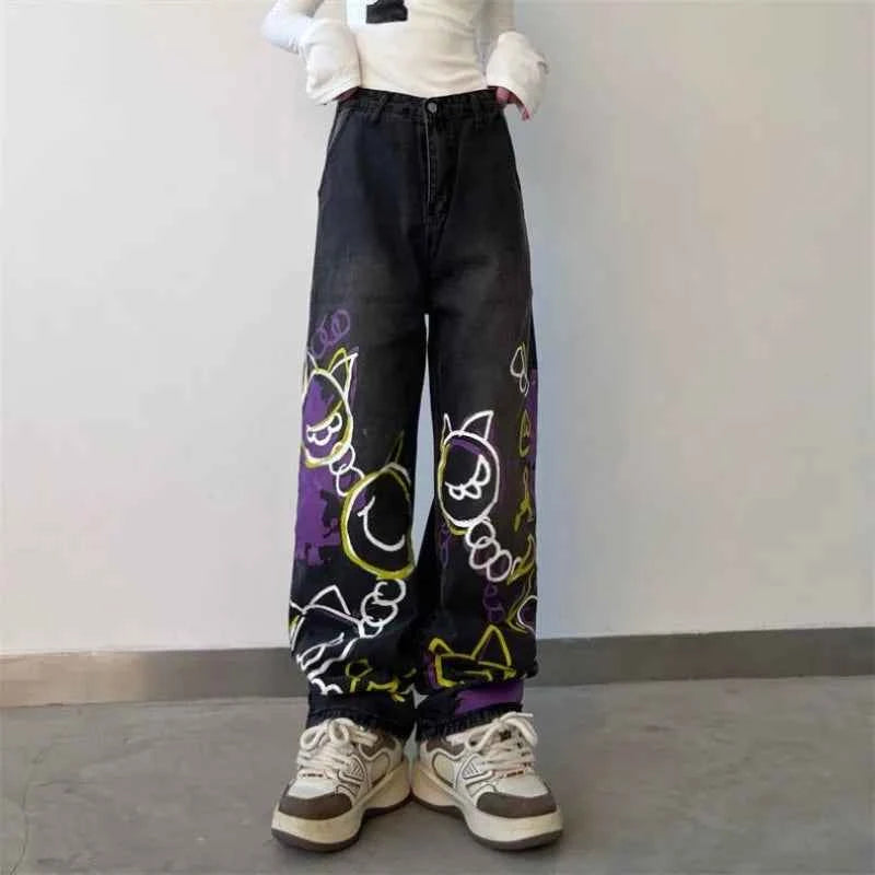 Vintage Y2K Hand-Painted High Waist Jeans