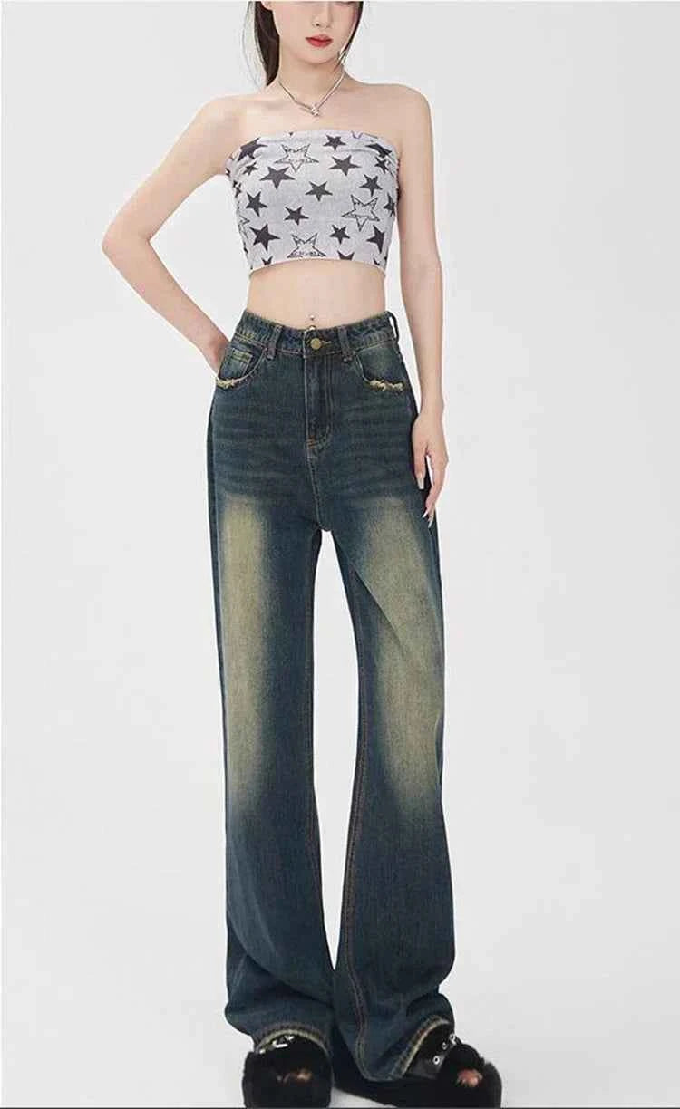 Women Streetware High Waist Wide Leg Jeans
