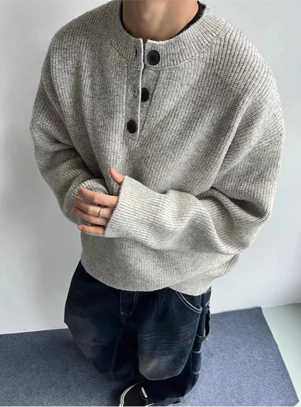 Plush Luxury Button Casual Long Sleeve Knit Sweater - Luxuryurbanwear
