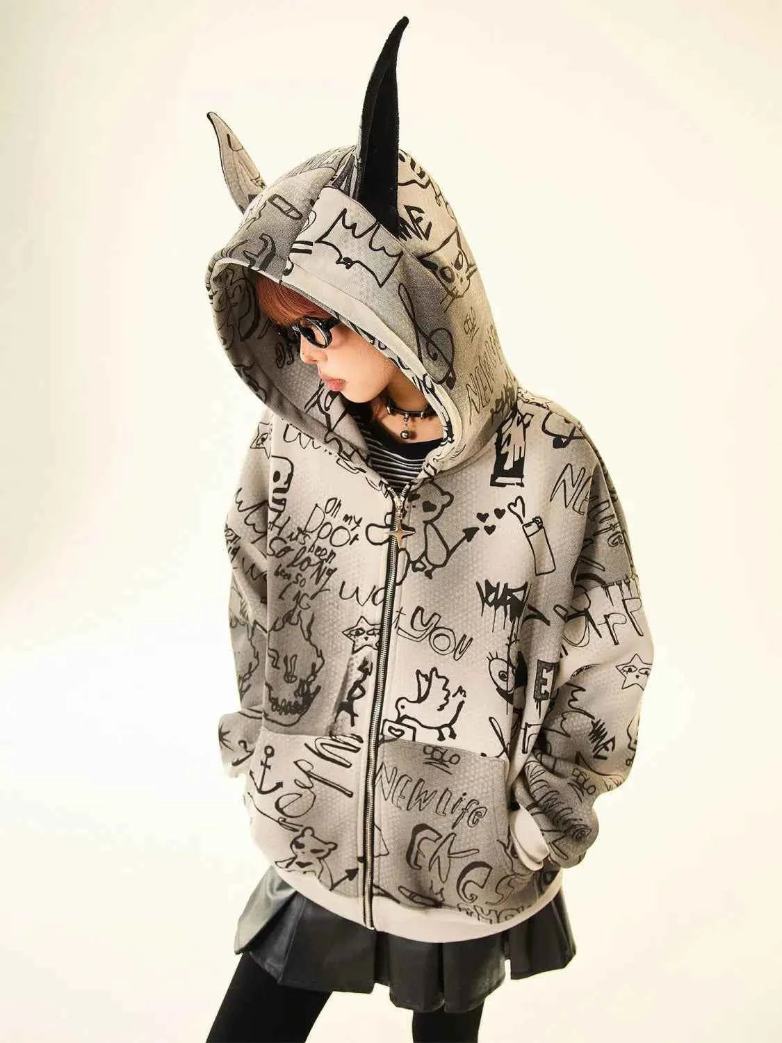 Women American Style Doberman Print Hooded Sweatshirt