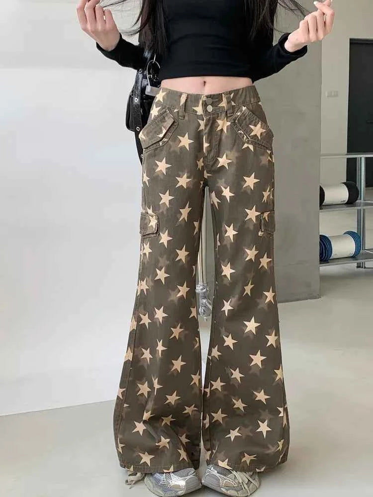 Y2K Star Printed Cyber Slim Jeans