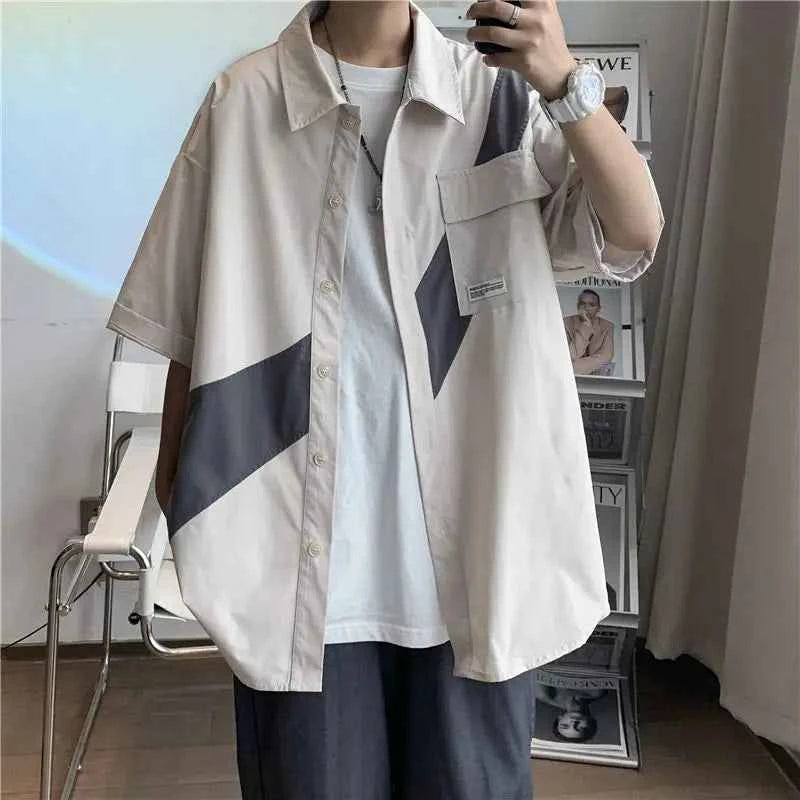Versatile Japanese Casual Contrast Color Shirt