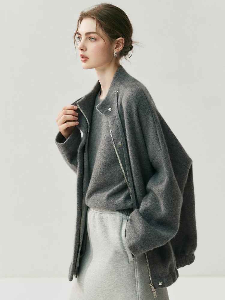 Lightweight Mock Neck Thick Zipper Cardigan