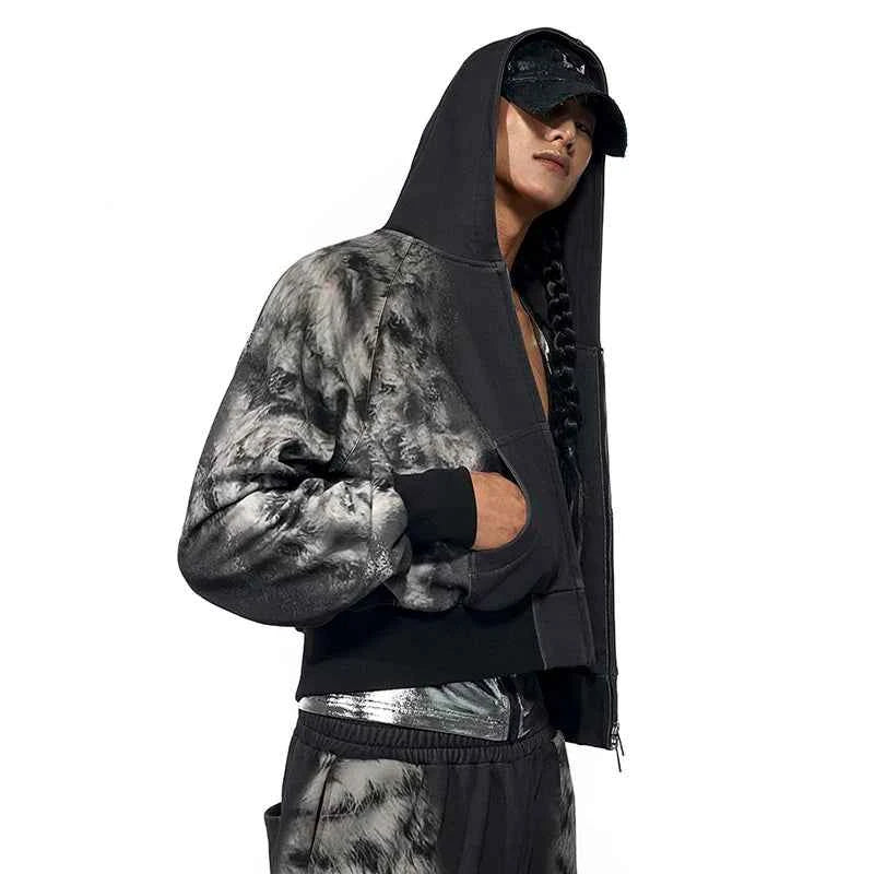 Leopard Streetwear Print Zip-Up Hoodied Sweatshirt