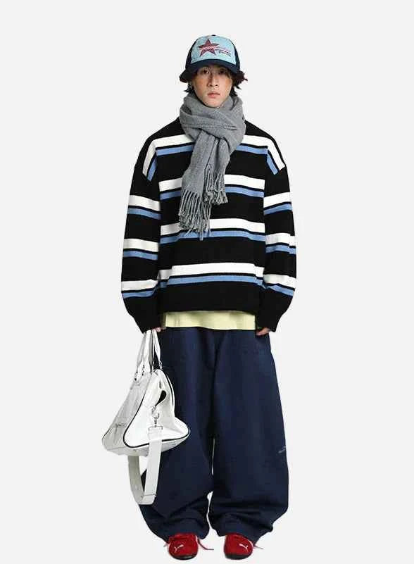Streetwear Striped Knit Casual Sweater