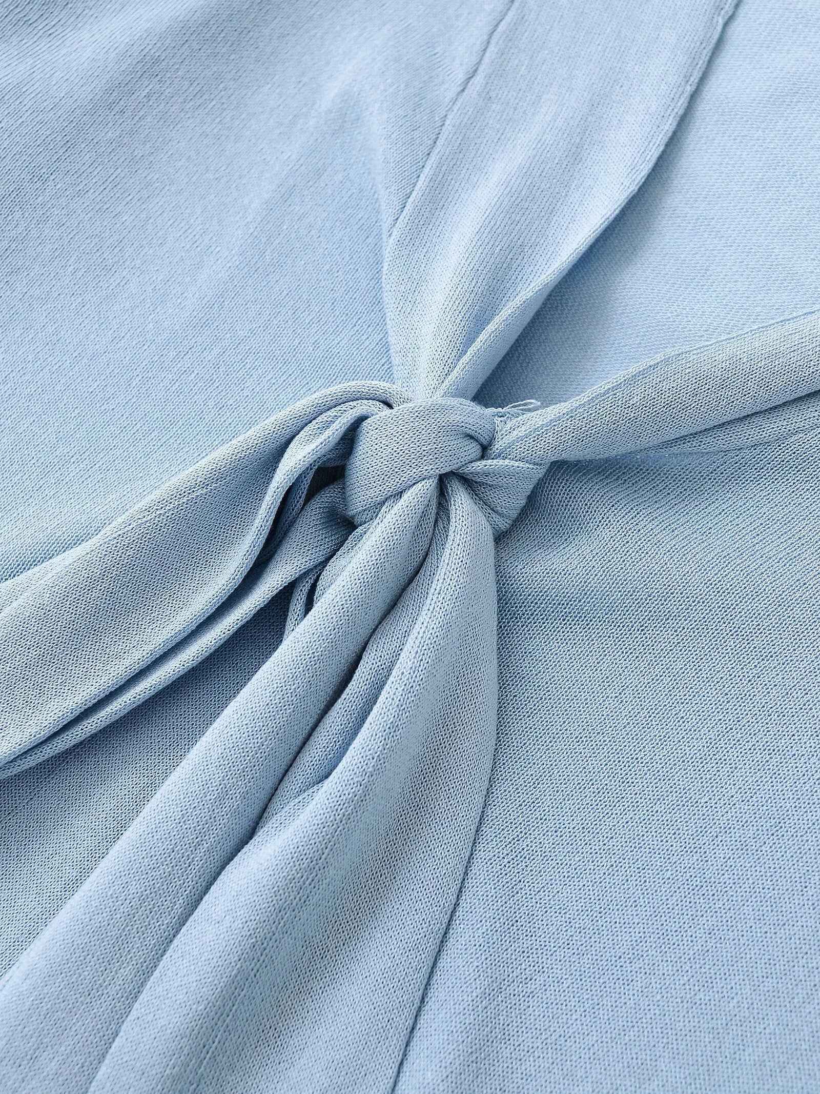Light Blue French Casual Knitted T-Shirt